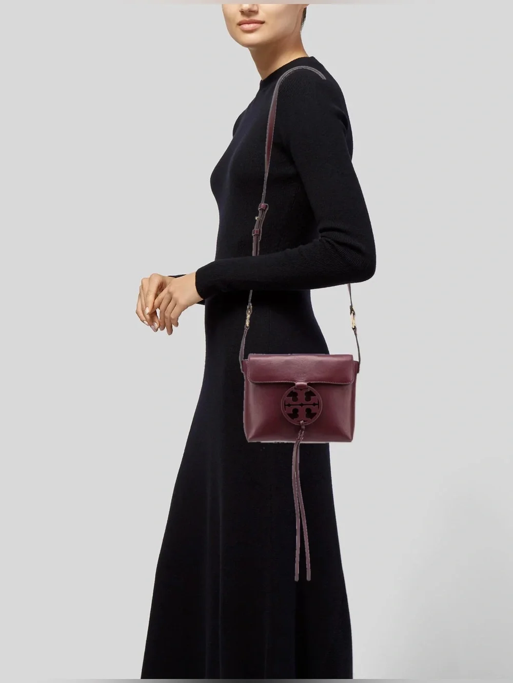 Tory Burch Burgundy Leather Miller Crossbody Bag